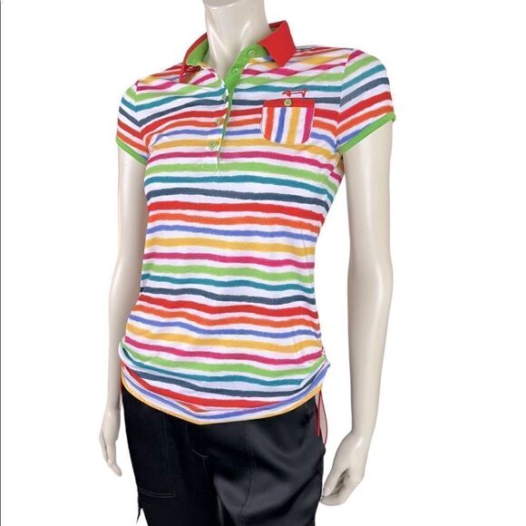 Highly Desired Louis Castel Striped Golf Polo with Ruching on Sides Worn Once - Picture 4 of 8